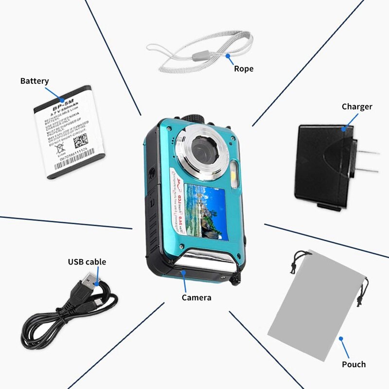 Underwater Camera 24.0MP Waterproof Digital Camera Full HD 1080P Self-Timer Dual-Screen Video Recording Waterproof Camera for Sn