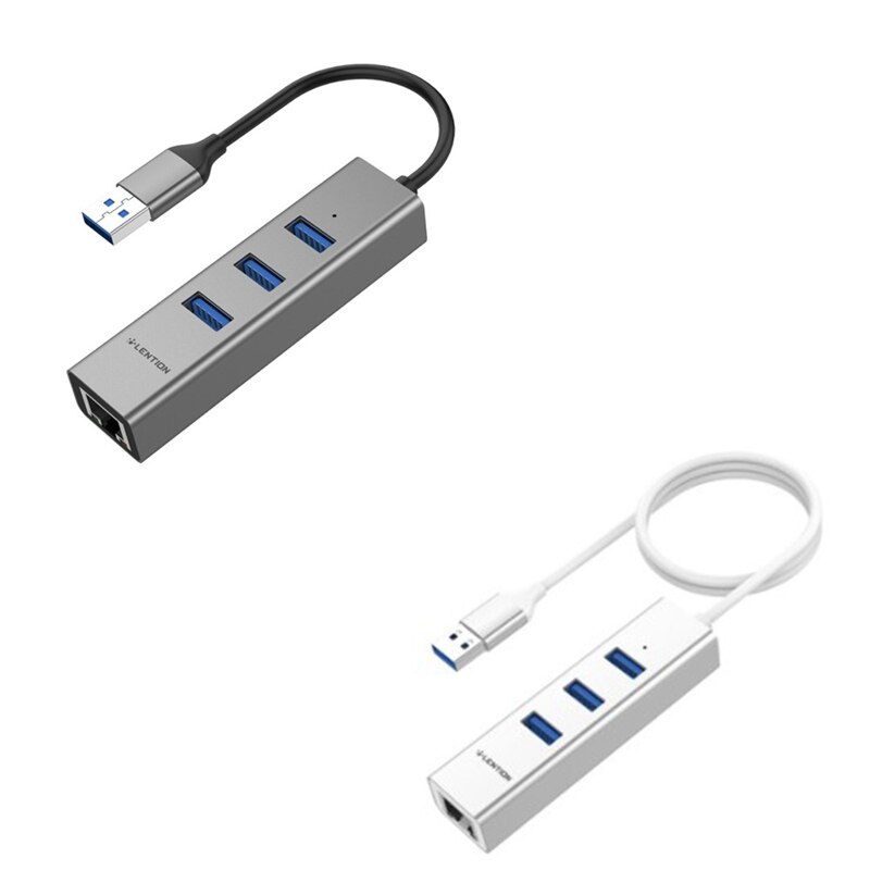 LENTION 3-Port USB 3.0 Hub z gigabitowym sieć Ethernet RJ45 Adapter LAN kompatybilny dla Air/Pro, typ A laptopy