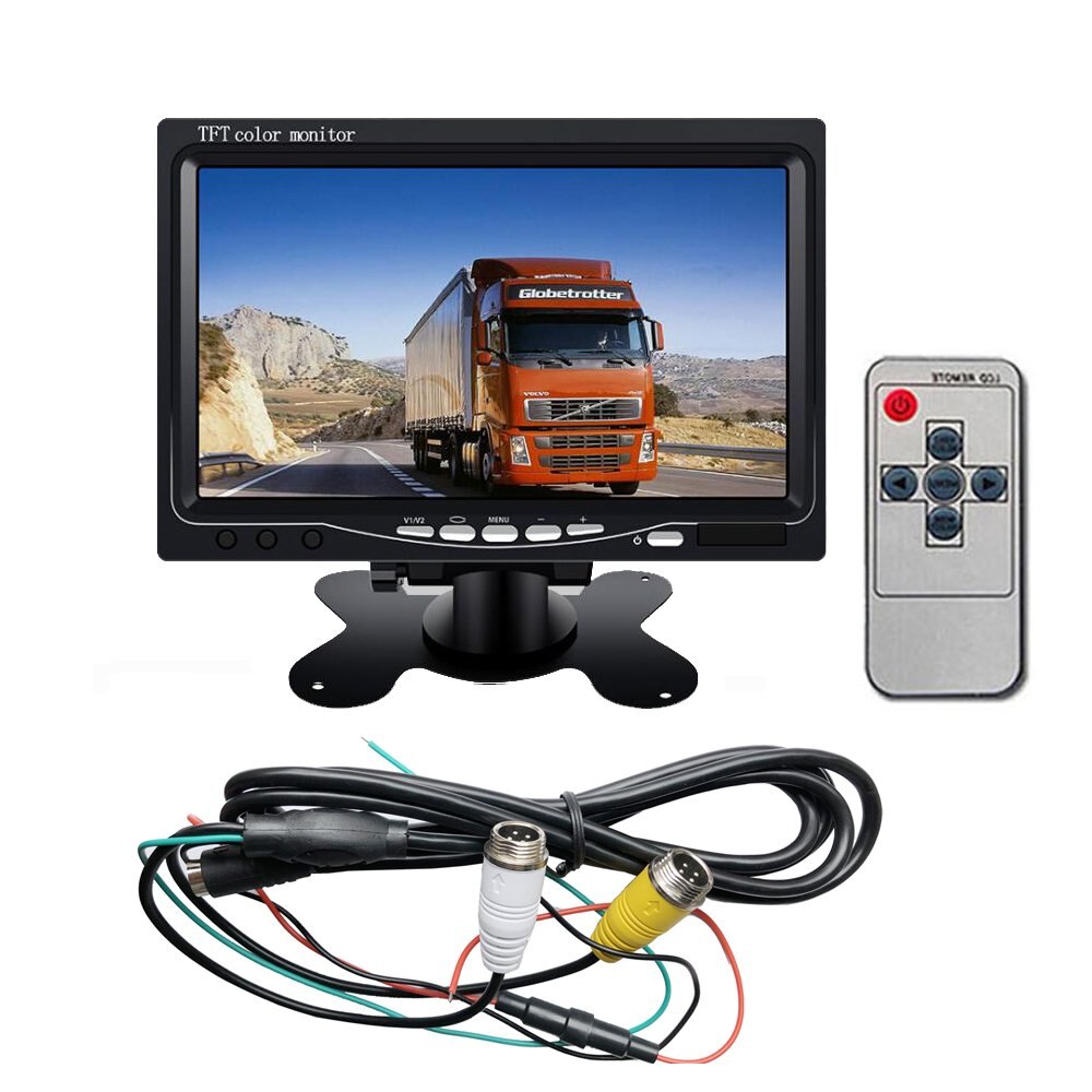Uvusee 12V-24V 7" TFT LCD Color Monitor 2 Channel 4 Pin Input for Bus Truck RV Rear View Reversing Backup Camera Security
