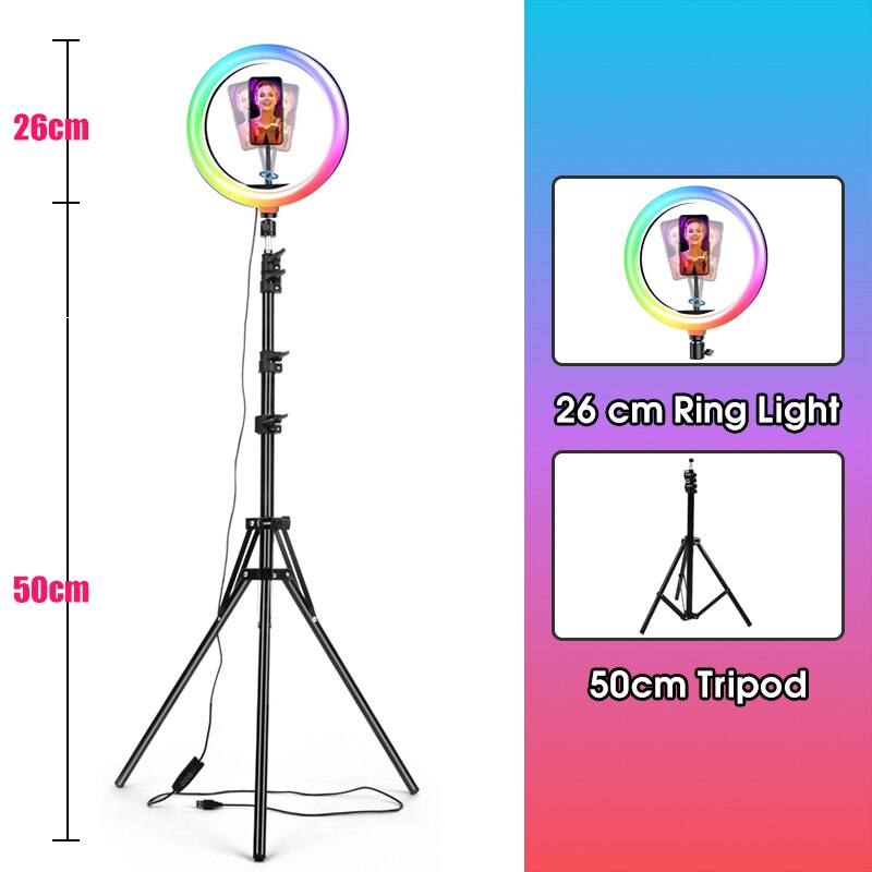 10 Inch RGB LED Ring Light - Dimmable Camera Lamp with Tripod Stand for Photo Video Studio: White