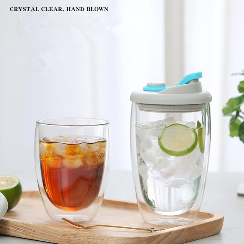 Tasse en verre à Double paroi anti-fuite, avec couvercle hermétique en Gel de silice, isolée, pour café, jus, en forme d'œuf, transparente