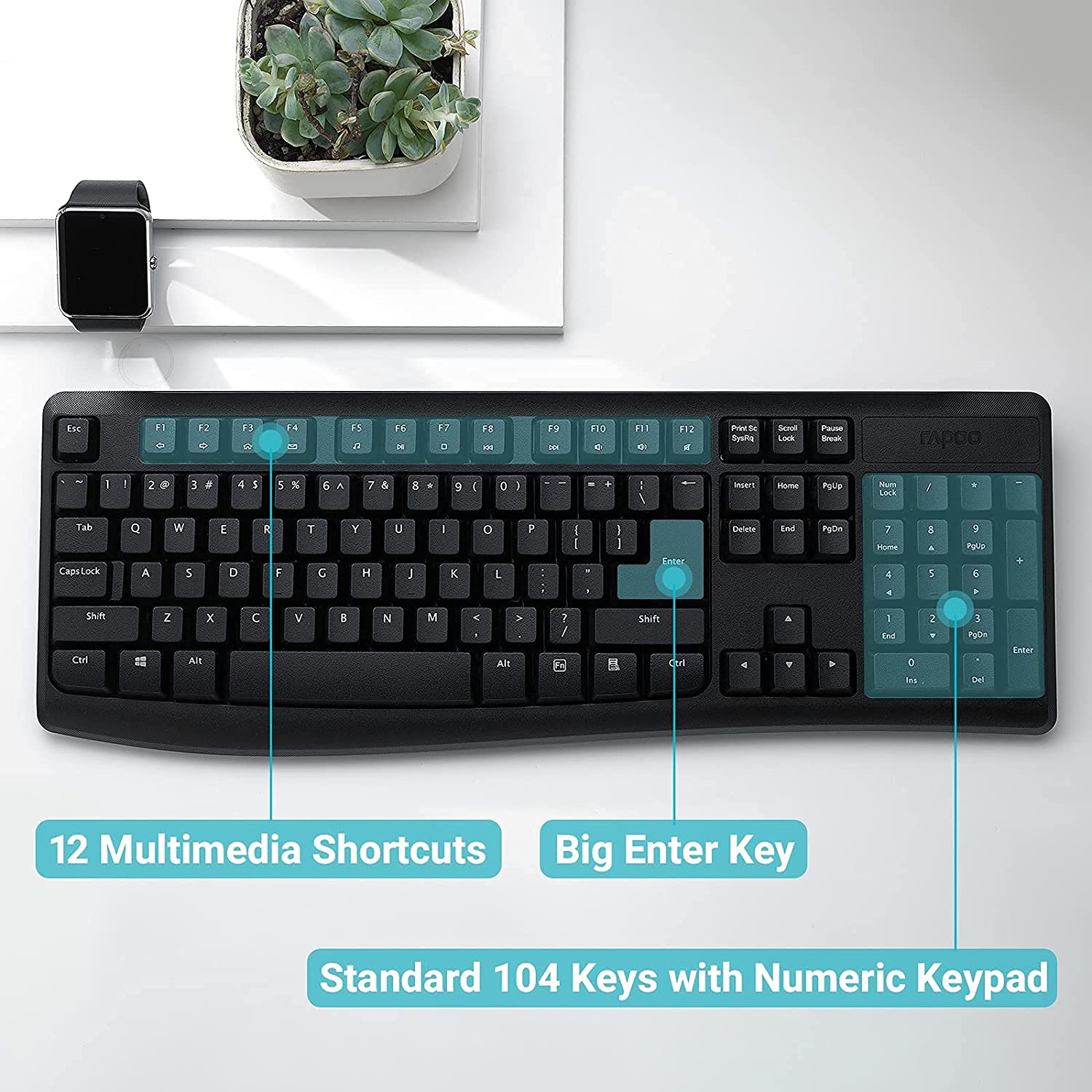 Rapoo X1800PRO Wireless Keyboard and Mouse Combo, Big Enter Key Full-Size Keyboard Mouse and Batteries Included