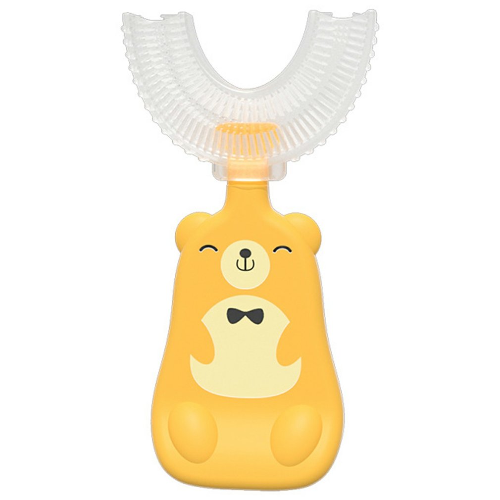 Brosse à dents en Silicone liquide en forme de U pour enfants, tête de brosse à dents à poignée verticale, brosse à dents manuelle à poils souples pour enfants