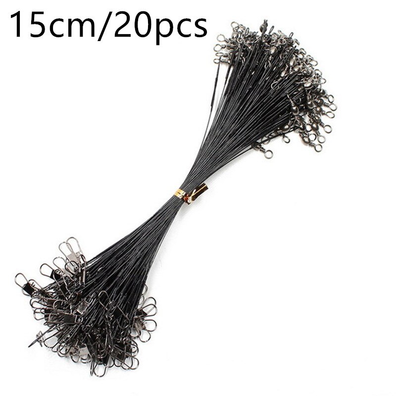 20 kpl puremisenestoteräksinen kalastussiima teräslanka, jossa kääntyvä kalastustarvike lyijysydän talutushihna kalastuslanka 15cm 20cm 30cm: Musta -15cm 20 kpl