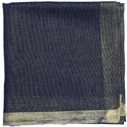 Moslim hoofddoek effen gouden lurex vierkante sjaal islamitische hoofdbedekking voor vrouwen dame hijab zacht 90 x 90 cm: Marineblauw