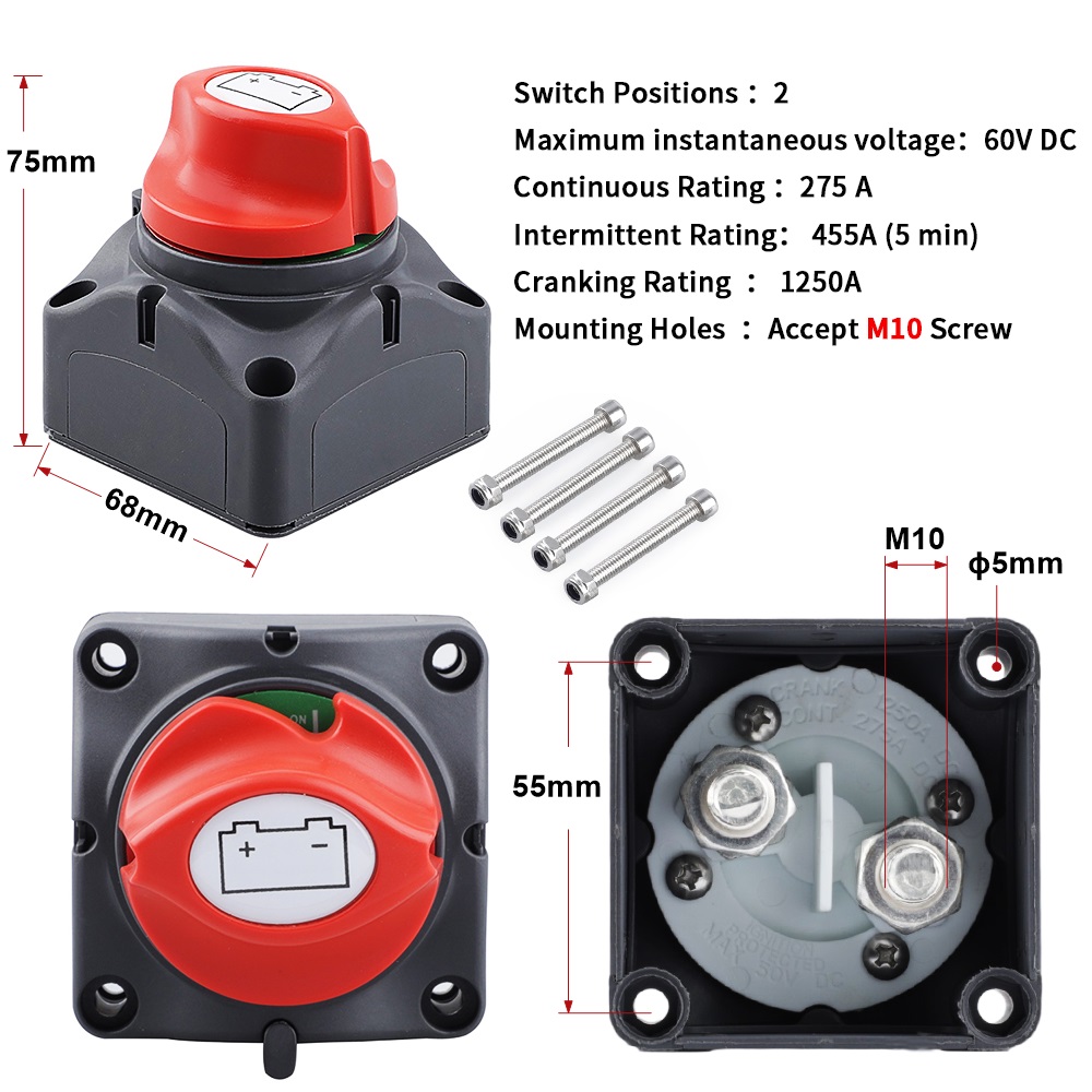 200A 300A 600A interruptor de masa de batería Dual interruptor de corte de 2 y 4 posiciones interruptor de desconexión de batería automática de barco de coche 12V 24V marino: Gris