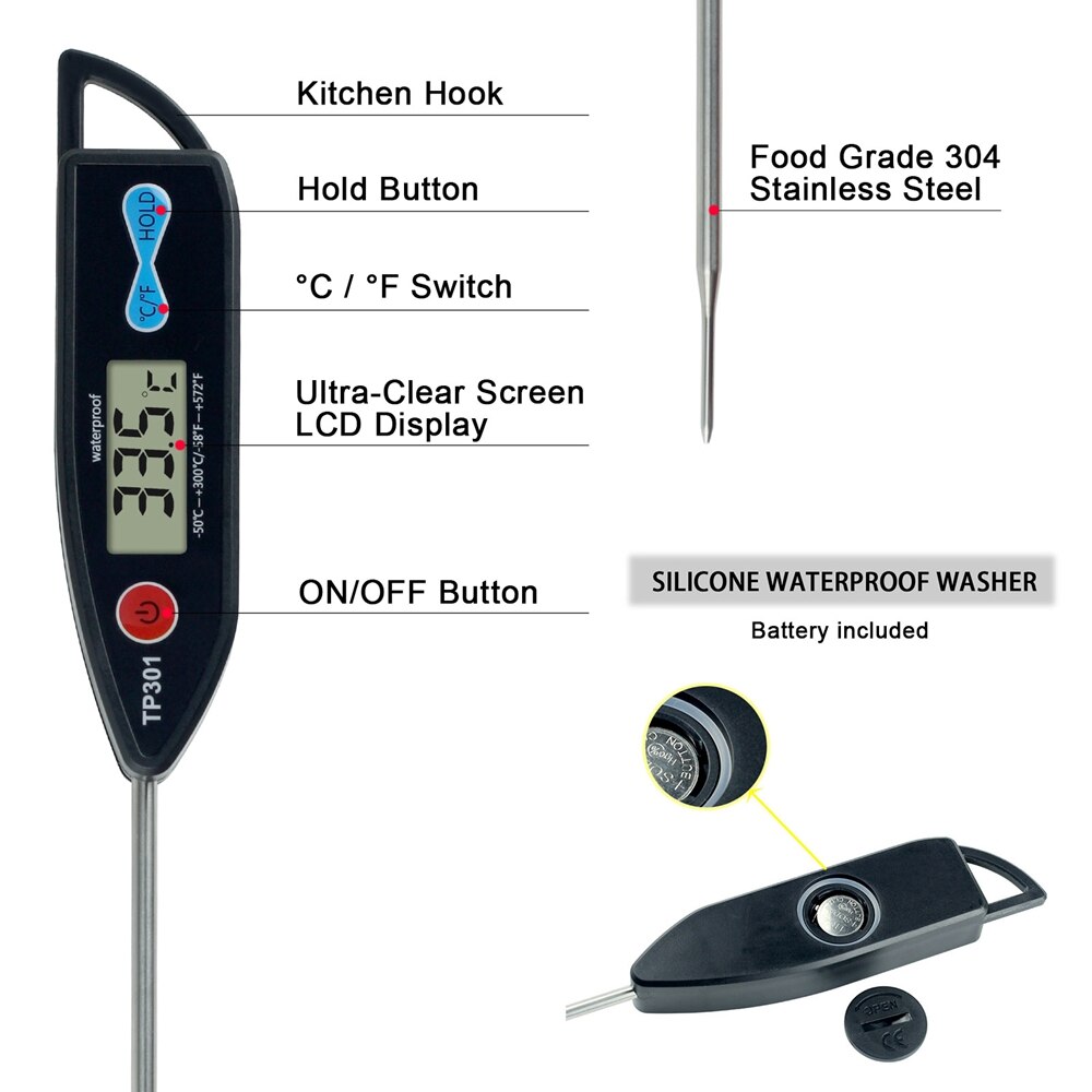 MOSEKO-termómetro Digital impermeable para carne, medidor de temperatura de alimentos para cocina, barbacoa, aceite, caramelo, leche, horno, parrilla, herramientas de cocina