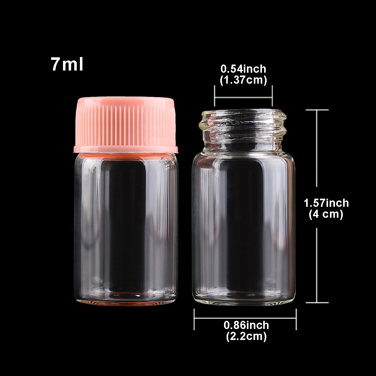 Frascos de vidrio con tapas de plástico rosa para especias, CON POCIÓN frascos de vidrio, 10 Uds. De diámetro de 22mm, 5ml/6ml/7ml/10ml/14ml: 7ml