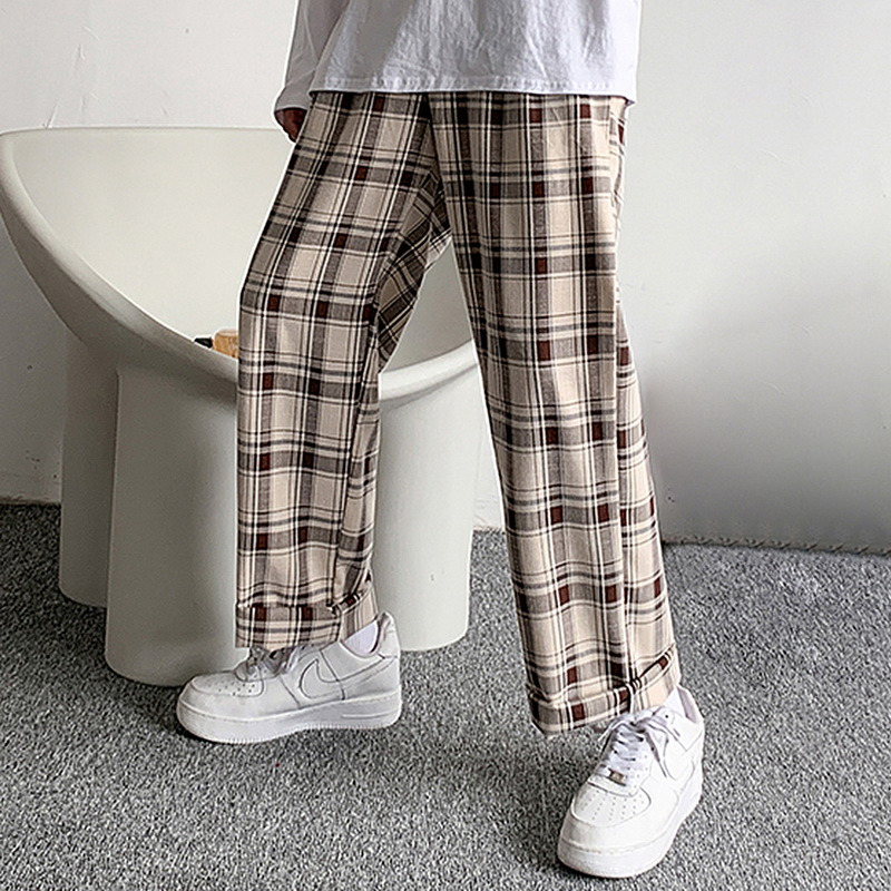 Dihope – pantalon à carreaux pour homme, ample, confortable, rétro, décontracté, taille élastique, Chic, jambes larges, Streetwear, Style coréen