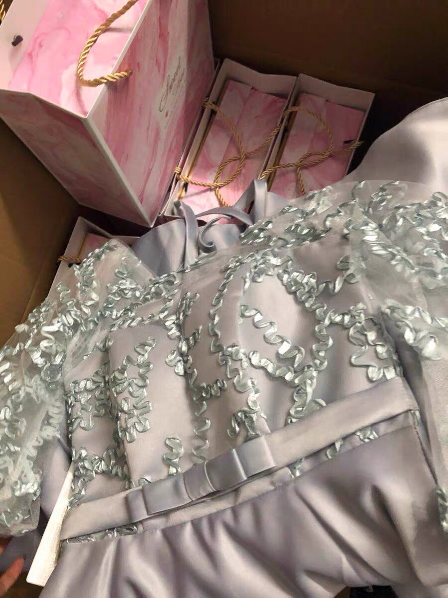 Bruidsmeisje Jurken Lange Voor Wedding Party Off-De-Schouder Kanten Ruches Half Mouwen Applicaties Elegante Zoete Wedding Party jurk