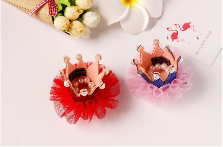 Lovely lace crown rose bear decorative accessories with hair clip pearl princess crown