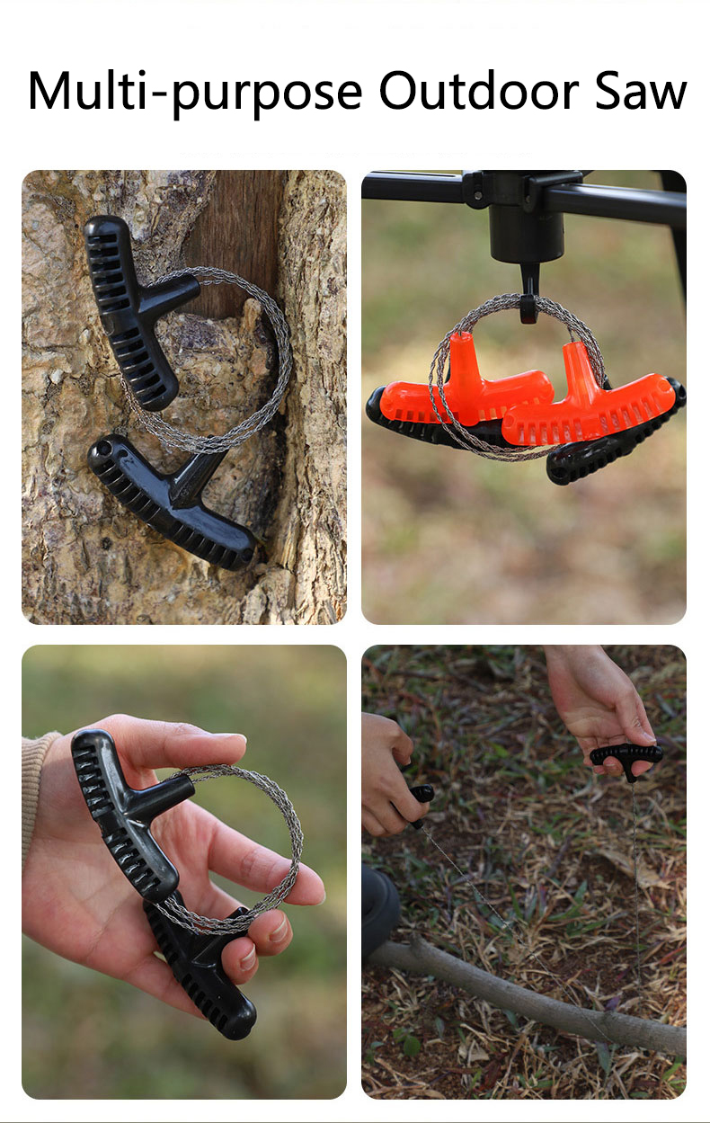 Motosierra portátil de alambre de acero con mango para acampar, senderismo, viajes, sierra de cadena de cuerda de supervivencia, 2/5 Uds.