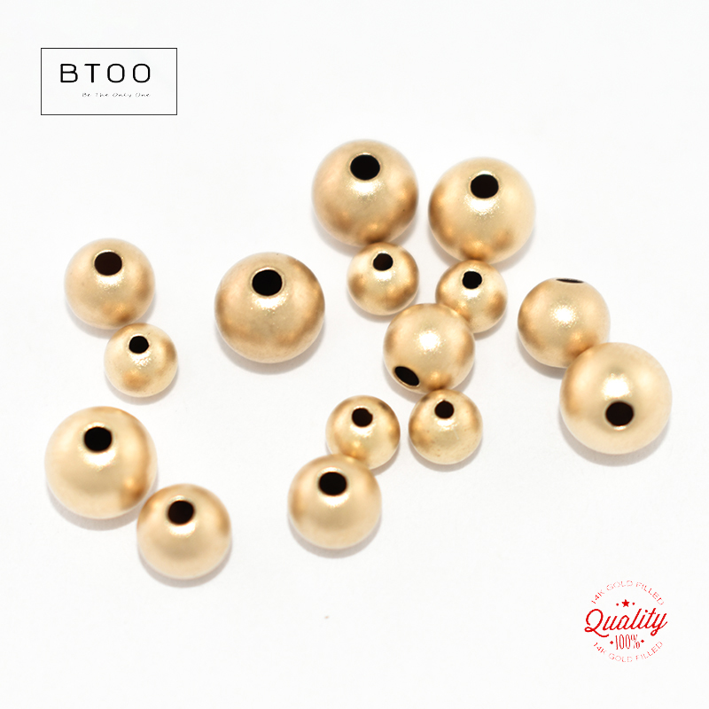 Cuentas redondas mate rellenas de oro de 14K para fabricación de joyas, cuentas sin costuras hechas a mano, accesorios DIY, accesorios de joyería resistentes al deslustre