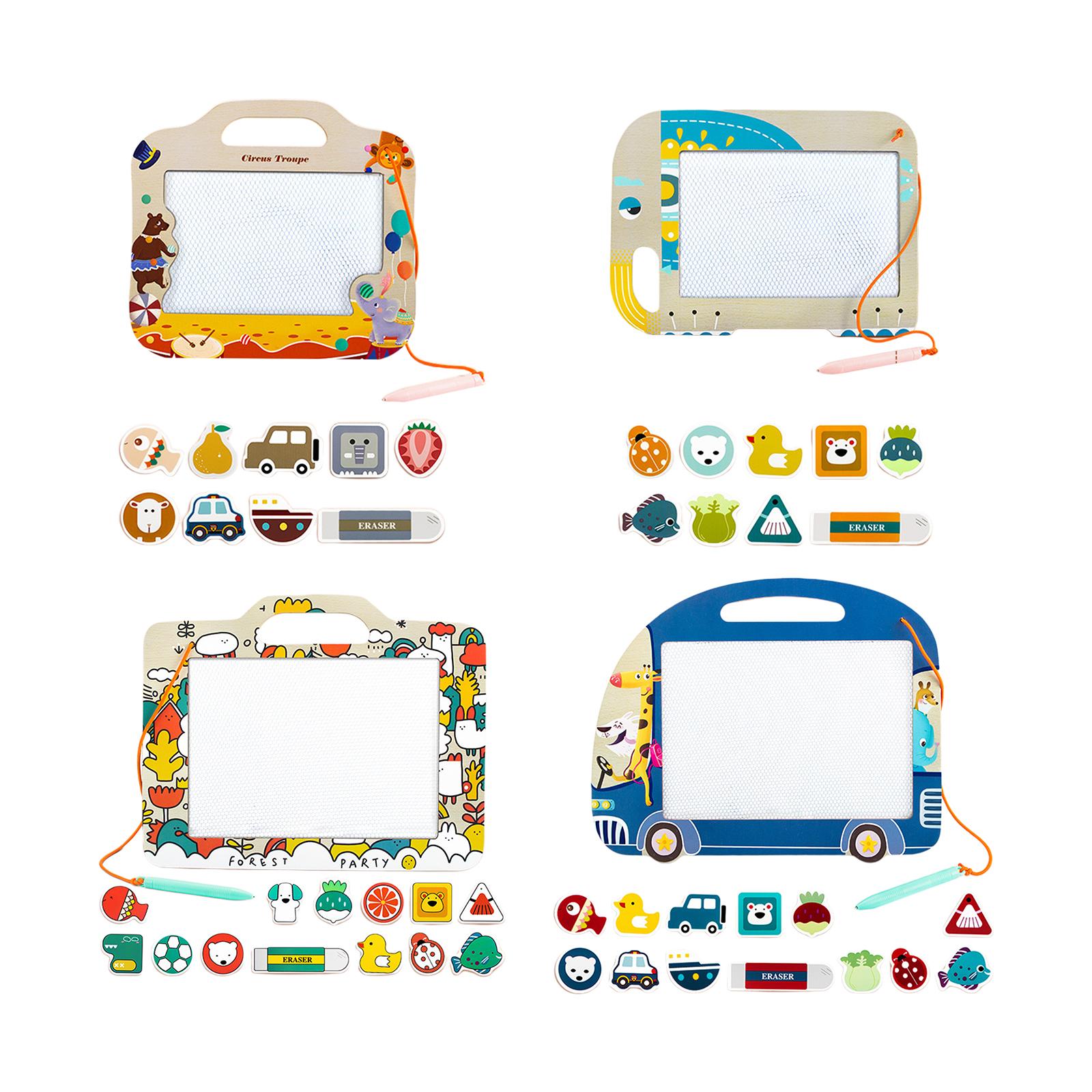 Reusable Magnetic Drawing Board with Stamps Erasable for Preschool Car