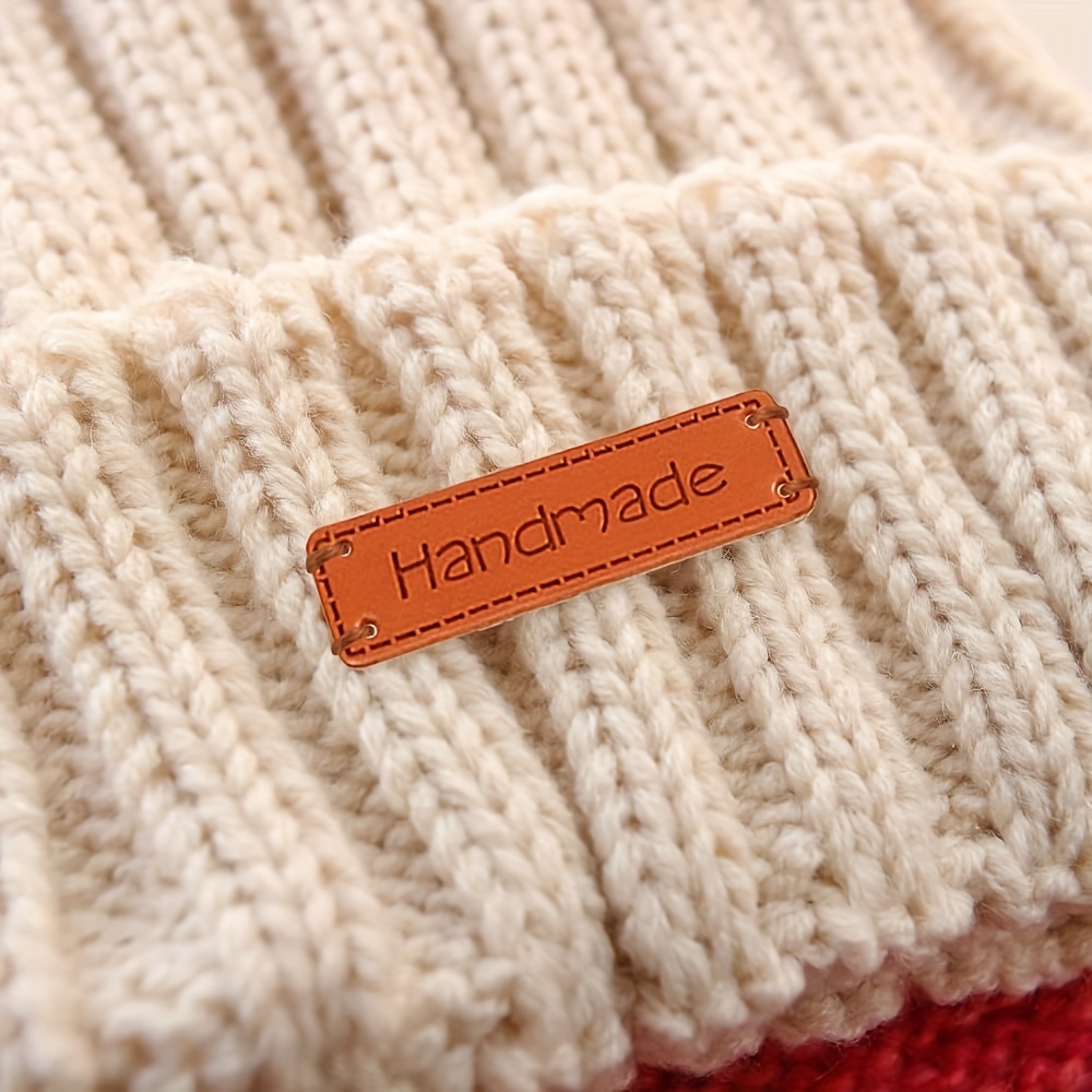 100 stuks handgemaakte labels voor haak- en breiartikelen, PU-leren labels, reliëflabels voor handgemaakte artikelen, doe-het-zelf knutselbenodigdheden