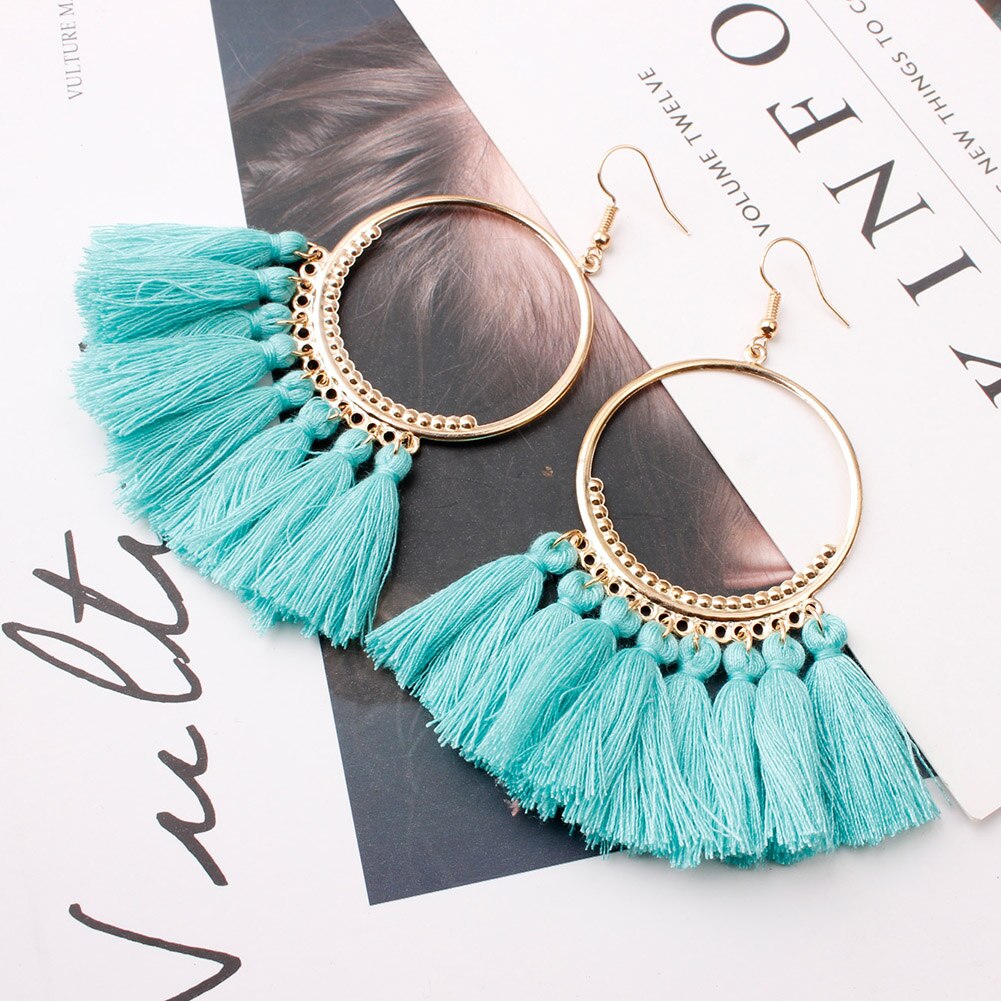 Vintage dynda spadek Tassel kolczyki dla kobiet kobieta moda oświadczenie etniczne artystyczne Boho duże kolczyki biżuteria akcesoria: Light Green