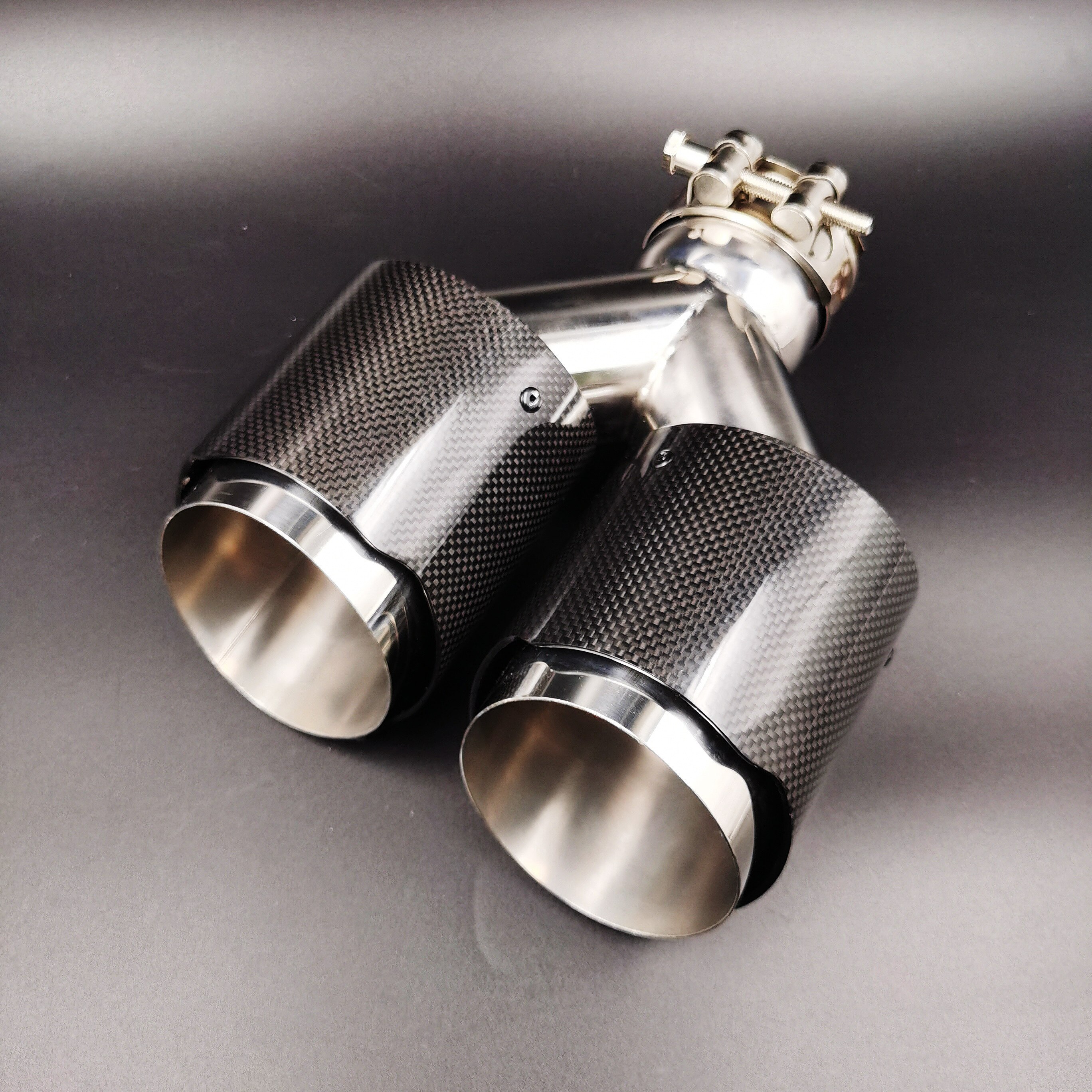 1PCS Y Style Universal Dual Glossy Carbon Fiber Exhaust Tip Muffler For Any Cars exhaust pipe For Akrapovic