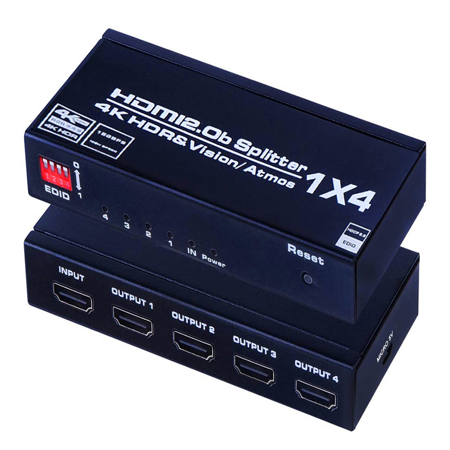 HDMI Splitter 1 in 4 Out 4K 60Hz HDMI Splitter 1x4 Audio Video Distributor Box Support Full Ultra HD HDR for Blu-Ray Player