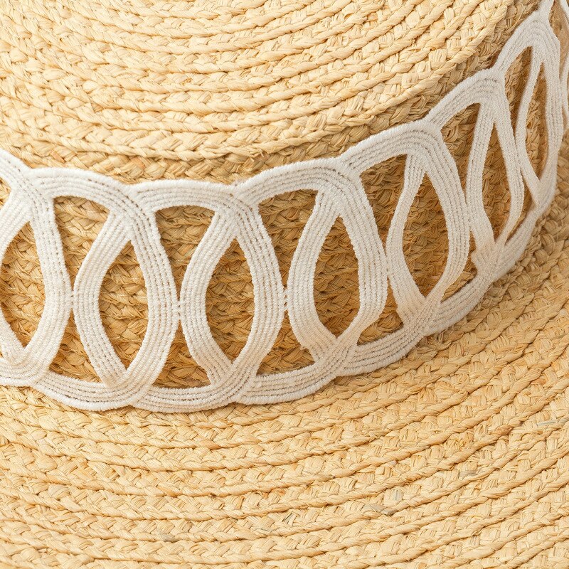 Sombrero plano de paja con ala ancha para mujer, sombrero de playa estilo étnico, Canotier, vacaciones, iglesia, Kuntucky,