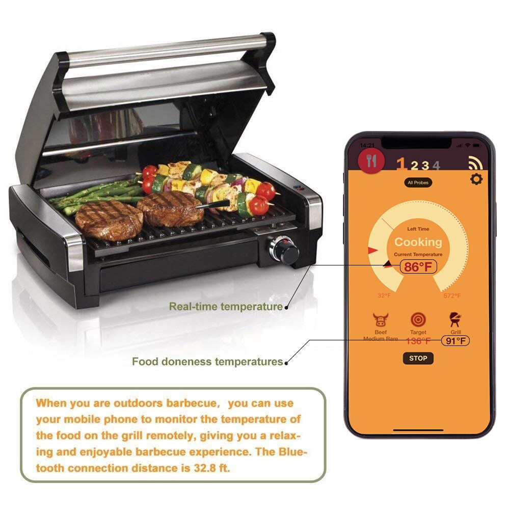 Wireless Smart Digital Bluetooth Meat Food Steak Thermometer for Oven Grill BBQ Smoker Rotisserie Kitchen Barbecue Accessories