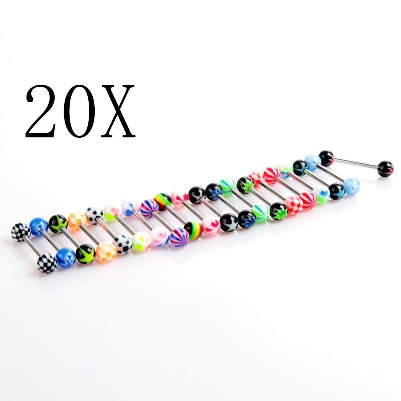 20 pcs Tattoo Supplies Colorful Stainless Steel Ball Barbell Tongue Rings Bars Piercing Cosmetic HSJ88