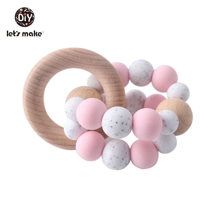 Let's Make Chew Silicone Teether Beads Candy Bracelet Silicone Crib Accessories Teething Beads Soother Chain Baby Rattle: pink