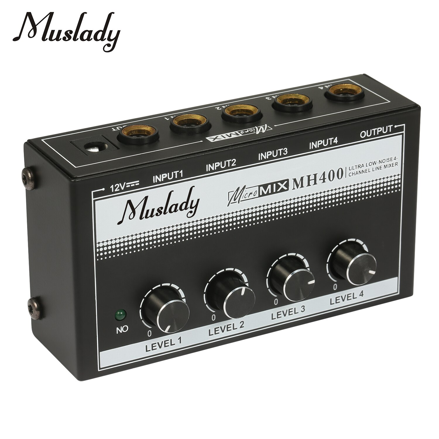 Muslady MH400 Ultra Low-Noise 4-Channel Line Mini Audio Mixer Met 1/4-Inch Ts Volumeregeling voor Gitaren Bass Toetsenborden