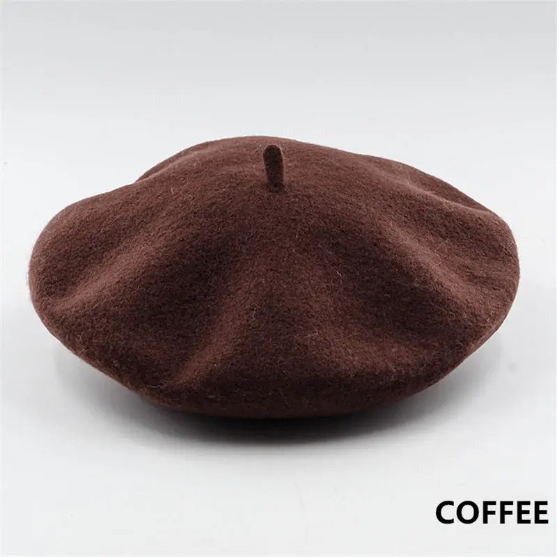 Kobiety Dziewczyny Beret Francuskie wełniane czapki Ciepła zimowa czapka Berety Vintage Berety w jednolitym kolorze Eleganckie damskie czapki zimowe Czapki: zgniły zielony