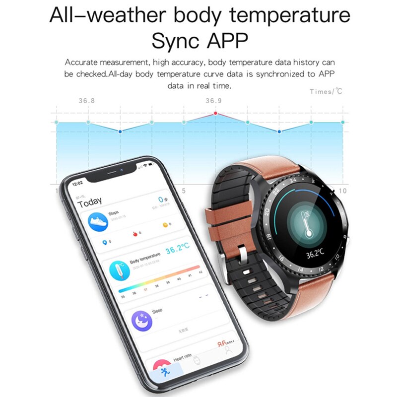 Mode Smartwatches CK30 Body Temperatuur Hartslag SPO2 Ondersteuning Koreaanse Hebreeuws Bluetooth Oproep Voor Business Mannen MV60