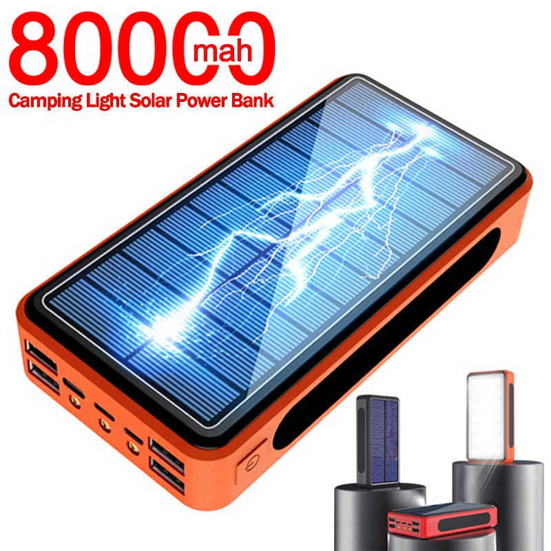 80000mAh Solar Battery Panel Solar Power Bank with Camping Light Powerbank External Battery Phone Fast Charger for Xiaomi IPhone