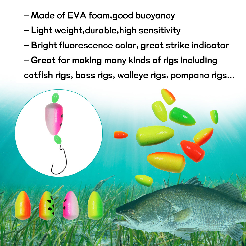 Bimoo 10 stücke Oval Angeln Rig Float Bobber Fluoreszierende Schaum Perlen Für Pompano Snappers Wels Salzwasser Angeln Boden Rigs