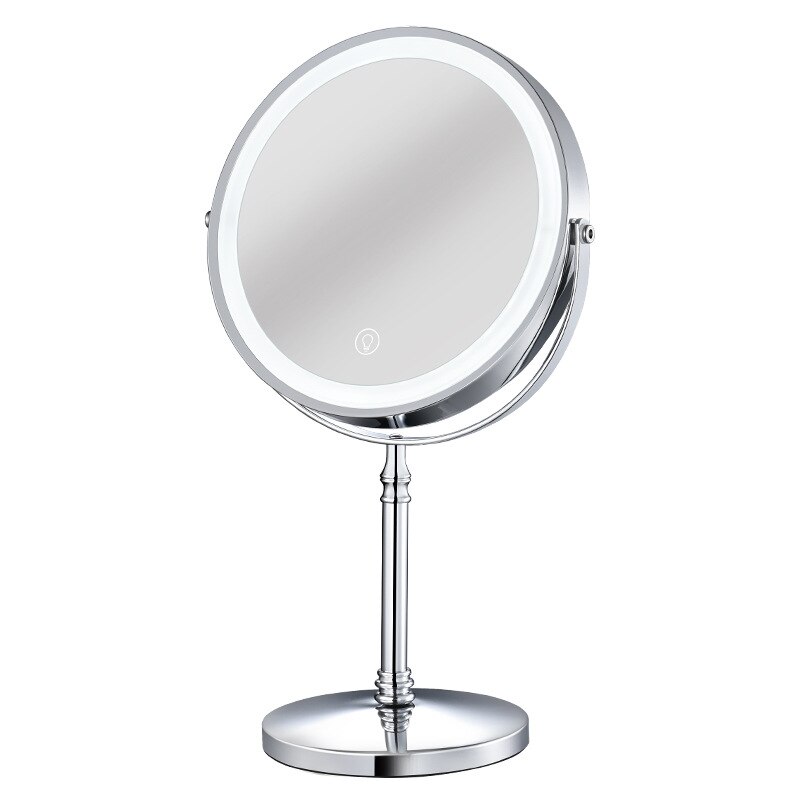 LED Bathroom Mirror Folding Double-Sided Wall-Mounted USB Touch Dimming Cosmetic Mirror with Light 10 Times Magnification: 8-inch desktop