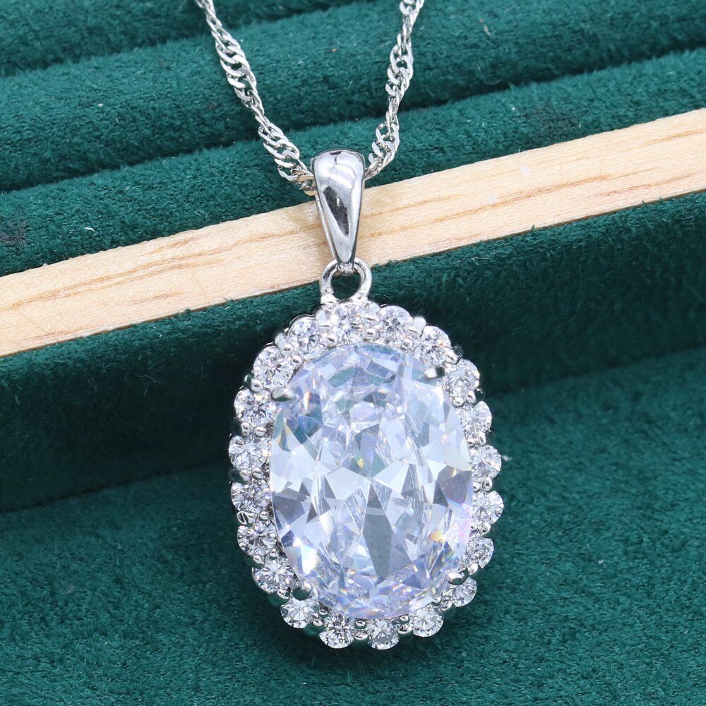 Bruid 925 Zilveren Hanger Ketting Voor Vrouwen Christmas Wedding Sieraden Luxe Geel Paars Groen Halfedelstenen