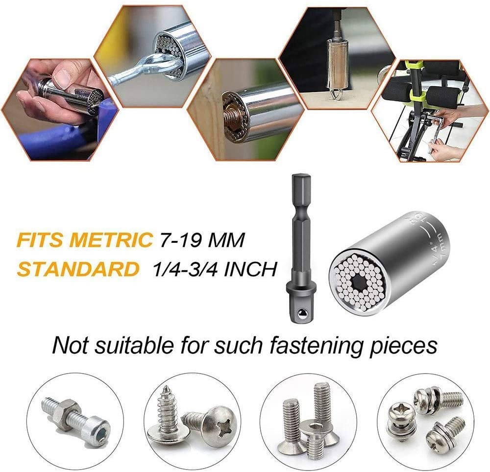 Universal Socket Wrench Sets 7-19mm 3/8 Power Drill Adapter Ratchet Wrench Household Socket Power Hand Tool Multi