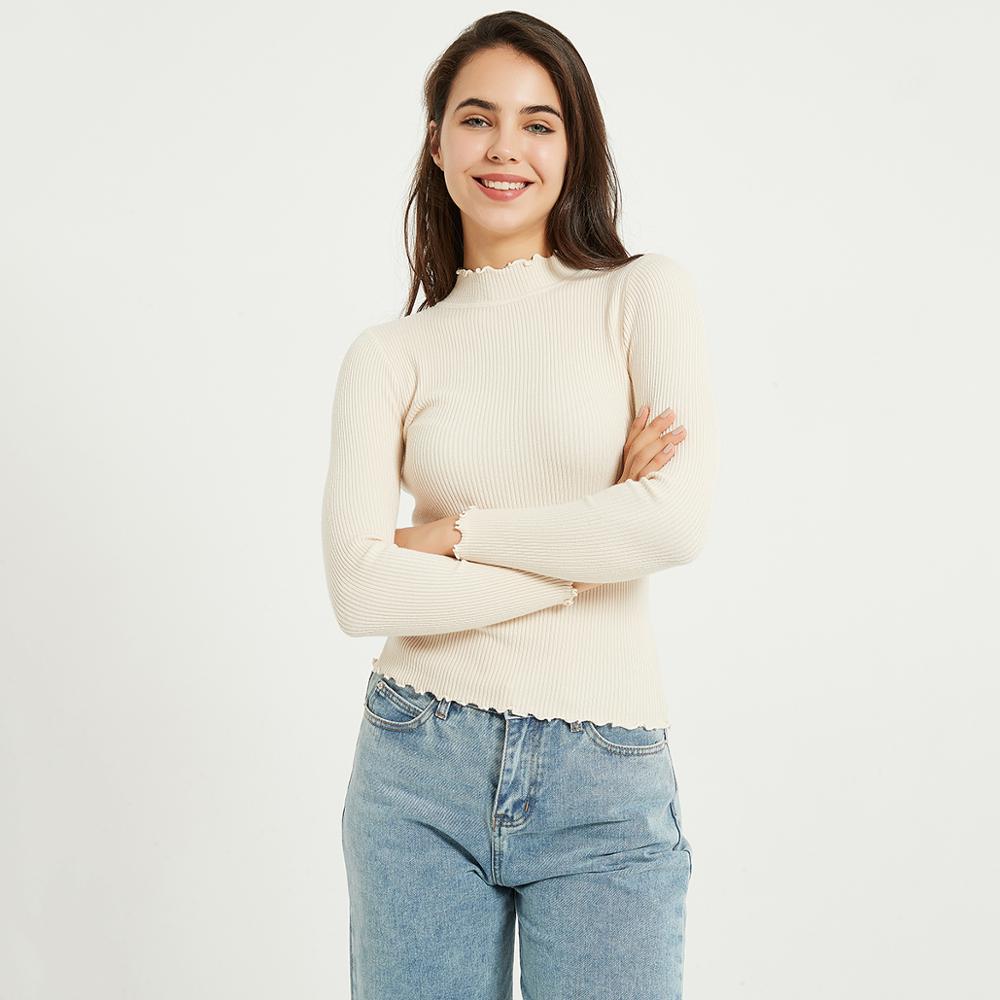 Wixra Womens Sweaters Turtleneck High Stretch Pullovers Long Sleeve Solid Sweaters Pulls Autumn Winter Women Clothes