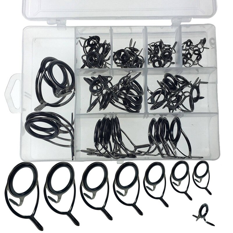 75Pcs Fishing Rod Guide Tips Repair Kit 8 Size Carbon Ceramic Ring Diy Eye Set Rod Rebuilding Sea Spinning Casting Rod Replaceme