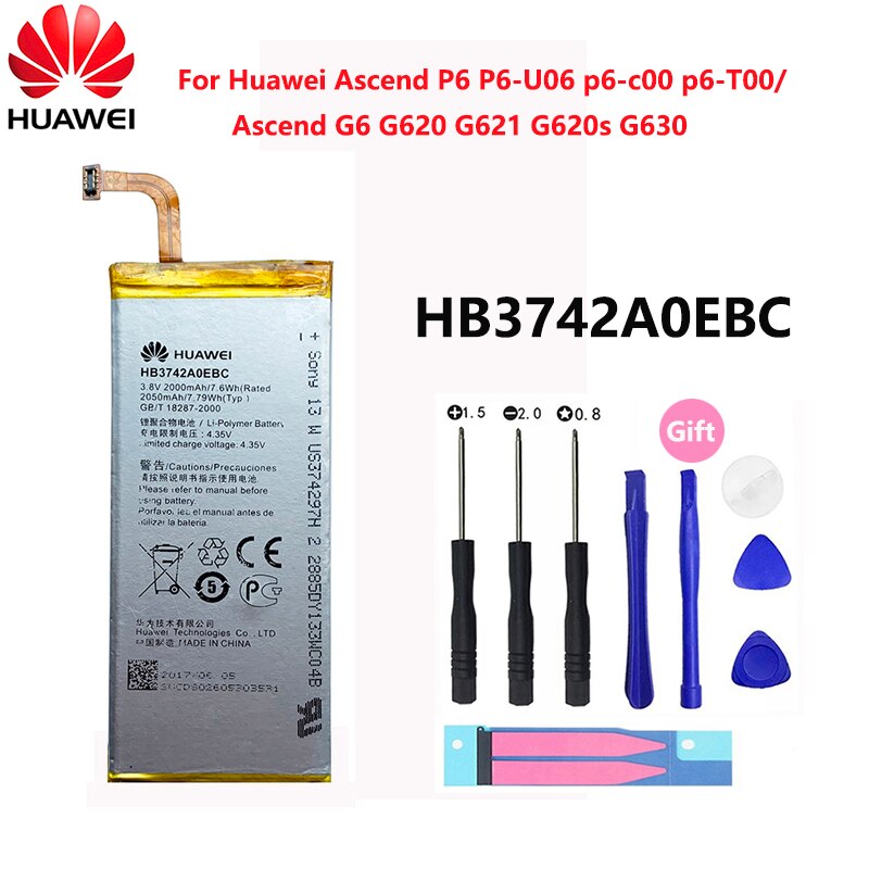 100% Originele Hua Wei 2050Mah HB3742A0EBC Vervangende Telefoon Batterij Voor Huawei Ascend G6 G620S G630 G7 P6 P7 Mini batterijen