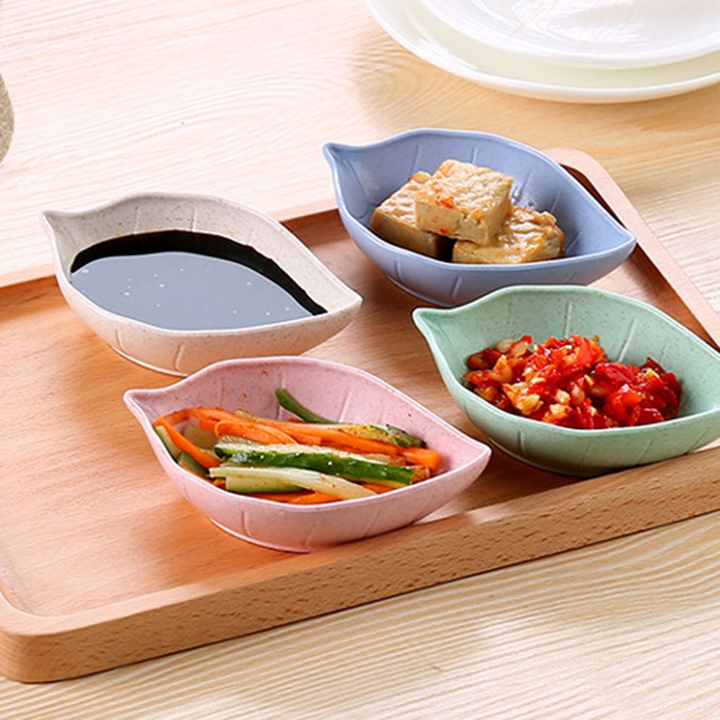 Wheat Straw Leaf Shape Seasoning Dishes Table Sauce Container Kitchen Cutlery Snack Plate 7*11cm
