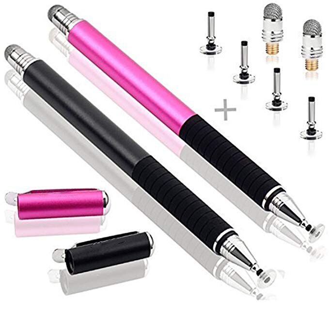 Universal fiber stylus 2 in 1 disk stylus pen mesh fiber tip serie præcision touch screen penne til alle kapacitive berøringsskærme: 1 sort 1 rose