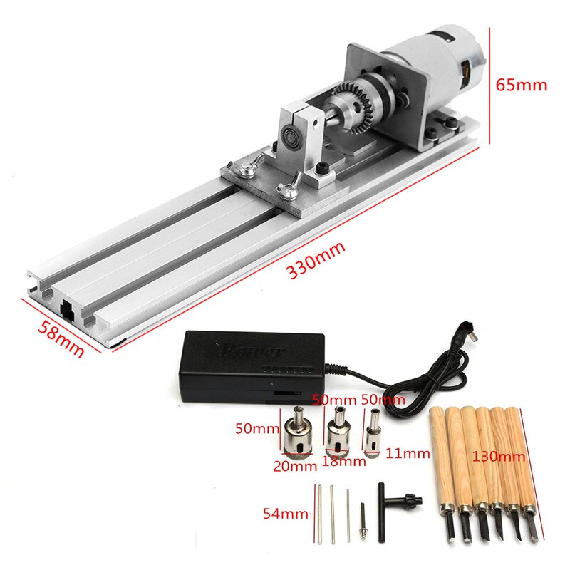 Mini Lathe Beads Machine 80W DC 24V Woodworking DIY Lathe Engraver Set Grinder Polishing Cutting Drill Rotary Tool +Power Supply