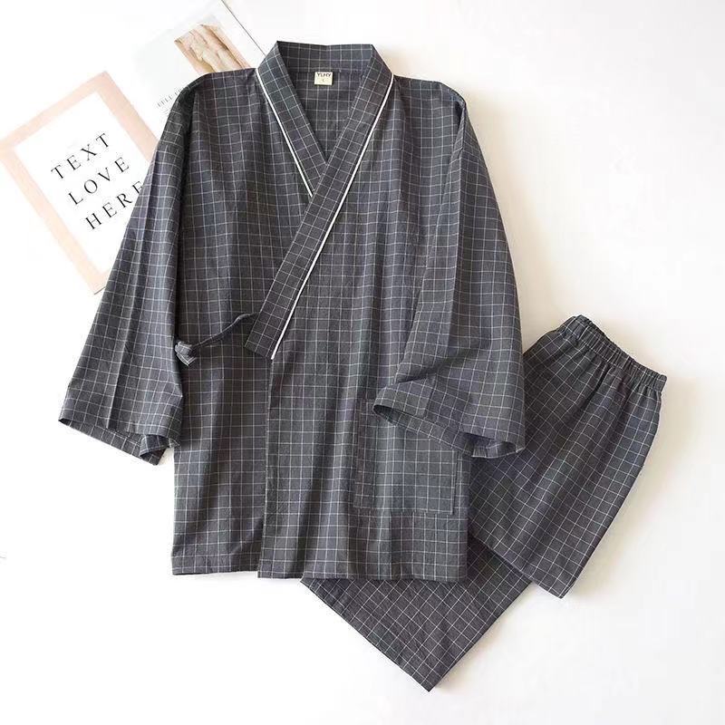 Pijama Kimono japonés para hombre, ropa de dormir de gasa de algodón, traje para casa de talla grande, pantalones de manga larga, primavera y otoño: color3 / XL