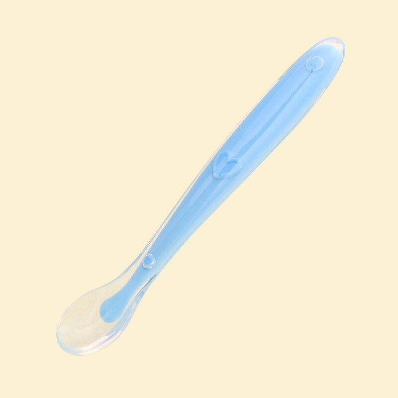 Baby Zachte Siliconen Lepel Snoep Kleur Baby Peuter Kinderen Leren Voedsel Babyvoeding Gereedschap Veilig Temperatuur Sensing Lepel 1 Pc: blue