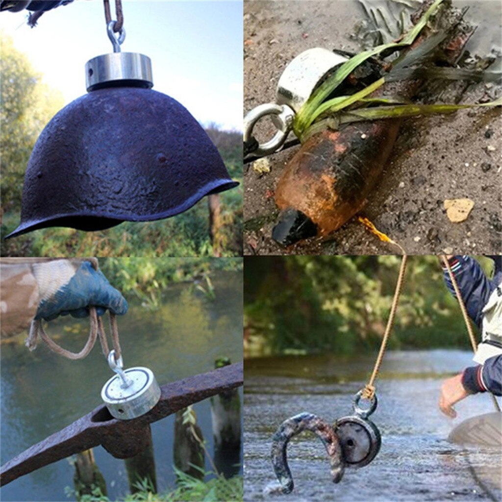 200/300/500KG Double côté néodyme aimant de pêche avec corde de récupération recherche détection récupération métal trésor Finder #10