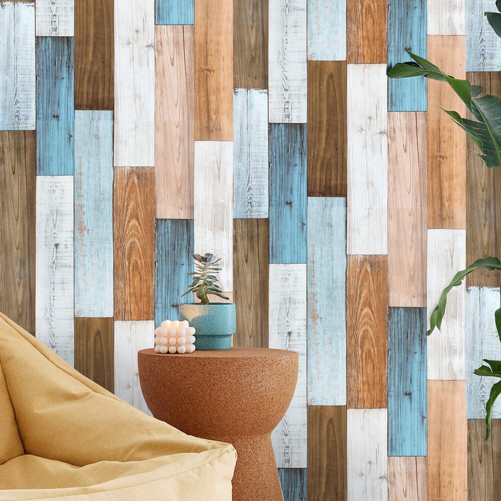 LUCKYYJ Peel And Stick Wallpaper 3D Wood Plank Vinyl Self Adhesive Contact Wall papers Removable Home Decorative Wall Stickers