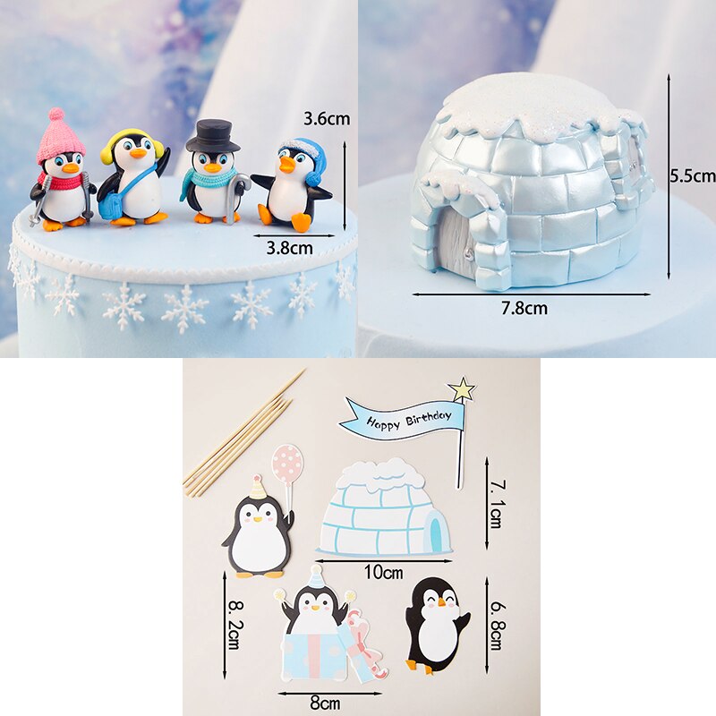 Décoration de gâteau joyeux anniversaire, chapeau de pingouin, flocon de neige, Igloo, Cupcake, cuisson, drapeau de fête, décor de gâteau pour réception pour bébé, de noël: Saphir profond