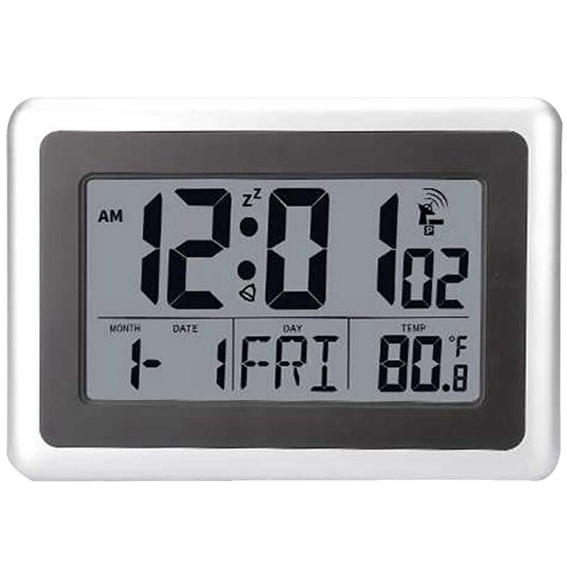 Atomic Digital Wall Clock, Large Lcd Display, Battery Operated, Indoor Temperature, Calendar, Table Standing, Snooze Without B: Default Title