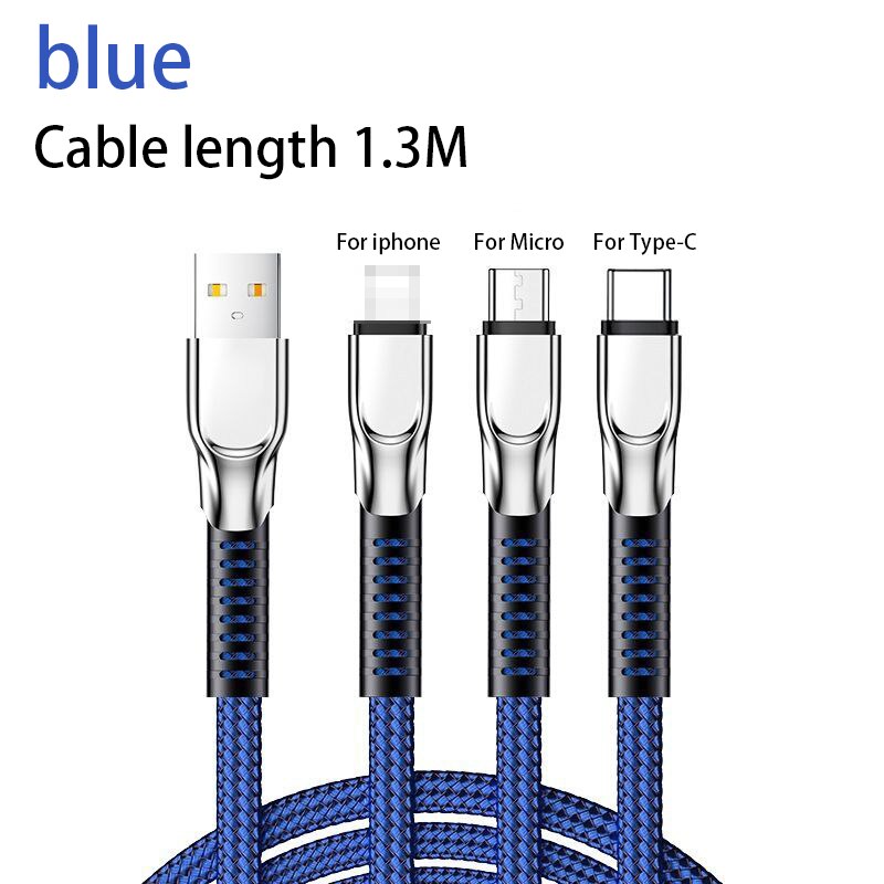 3.5A 1.3m kabel 3 w 1 ładowanie telefonu komórkowego ładowarka mikro USB rodzaj-c przewód danych dla Redmi: 3 in 1 niebieski