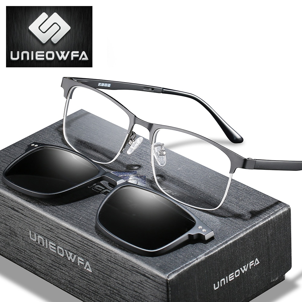 Imán Clip en gafas hombres marco Clip polarizado gafas de sol de hombres prescripción óptico montura de gafas miopía grado gafas