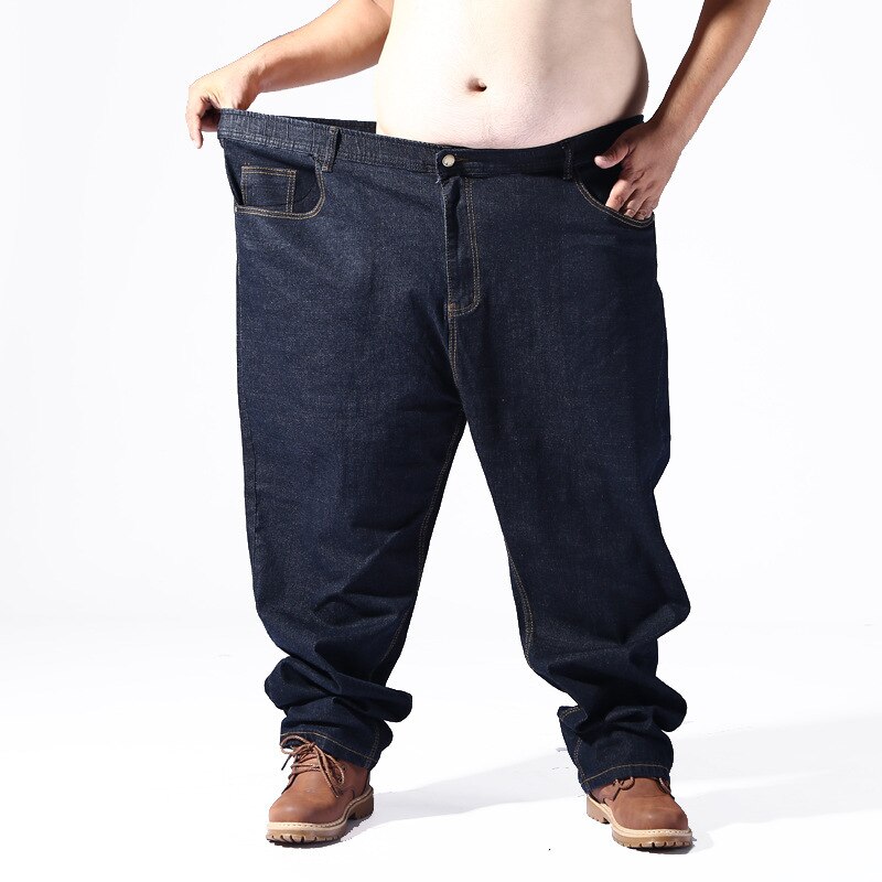 Super store elastiske jeans mænd større løs ren farve bukser fuld længde afslappet plus størrelse 5 xl 6 xl 7xl 8xl Grandado