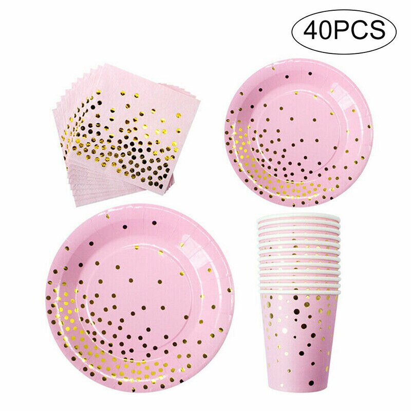 40pcs Wegwerp Kids Verjaardagsfeestje Servies Set Papier Doos Cup voor Wedding Party HVR88: pink